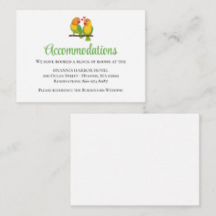 Cartão De Informações Pássaros de Amor Acomodações de Casamento Verde