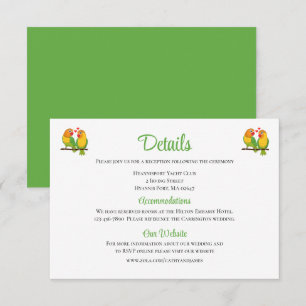 Cartão De Informações Pássaros de Amor Fofos Detalhes de Casamento Verde