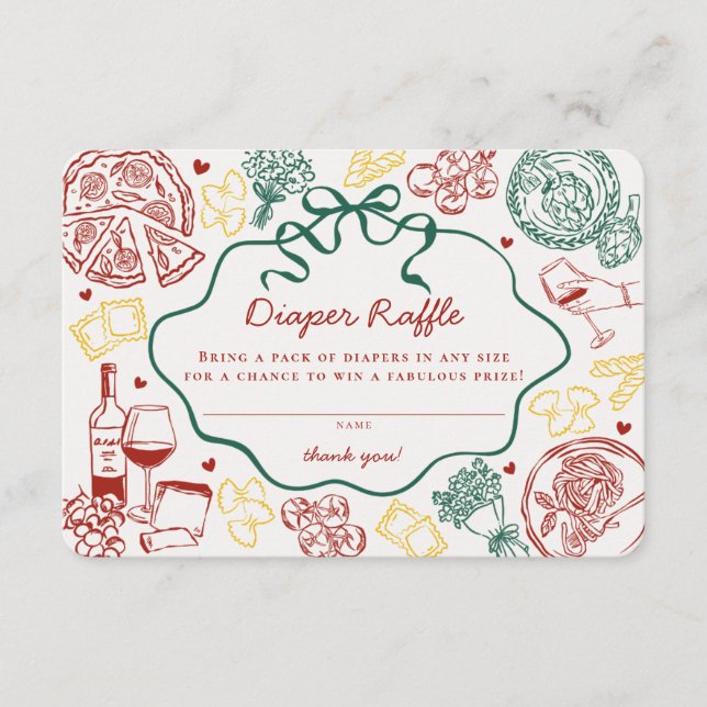 Cartão De Informações Pasta Special Delivery Italian Baby Diaper Raffle (Frente)