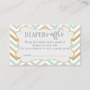 Cartão De Informações Pastel Dourado e verde Zig Zag Fralda Raffle