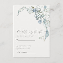 Cartão De Informações Pastel Dusky Blue Watercolor Casamento Floral RSVP