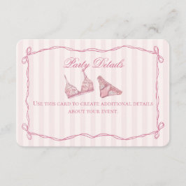 Cartão De Informações Pastel Pink Lace Lingerie Shower Details