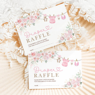 Cartão De Informações Pastel Rosa Floral Rapariga Fralda Raffle