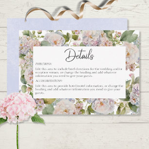 Cartão De Informações Pastel Russo Hydrangea Floral Monograma Branco