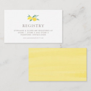 Cartão De Informações Pastel Watercolor Lemon, Registro de Casamentos de