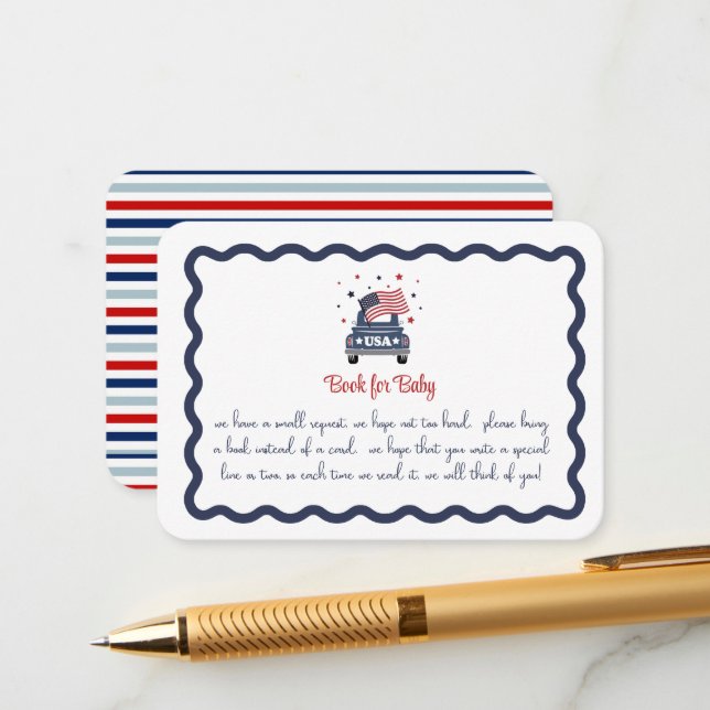 Cartão De Informações Patriotic Baby Shower Book for Baby Card (Frente/Verso In Situ)