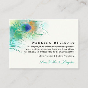 Cartão De Informações Pavão de Aquarela Teal Casamento de presentes