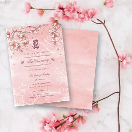 Cartão De Informações Peach Blossoms Dupla Felicidade Casamento Chinês