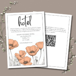 Cartão De Informações Peach Elegant Floral Poppies Weds Wedding Hotel