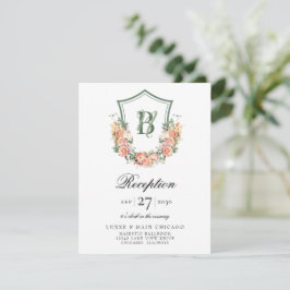 Cartão De Informações Peach Floral Crest Recepção de casamento