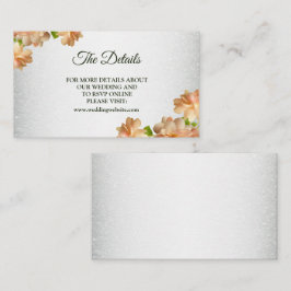 Cartão De Informações Peach Floral Silver Glitter Elegant Wedding Detail