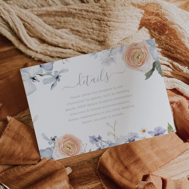 Cartão De Informações Peach Fuzz Dusty Blue Trendy Detalhes do Casamento (Criador carregado)