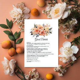 Cartão De Informações Peach Fuzz Floral Weding Guest Details