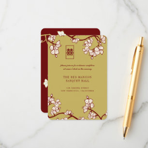 Cartão De Informações Peach/Plum Blossomo Vermelho Recepção de Felicidad