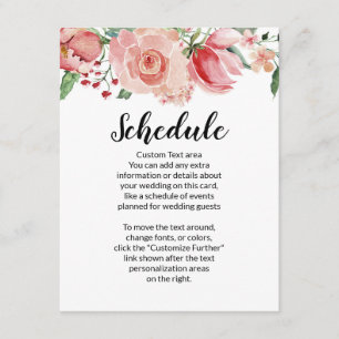Cartão De Informações Peach Watercolor Floral Border Schedule