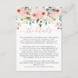 Cartão De Informações Peach Watercolor Floral Wedding