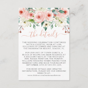 Cartão De Informações Peach Watercolor Floral Wedding