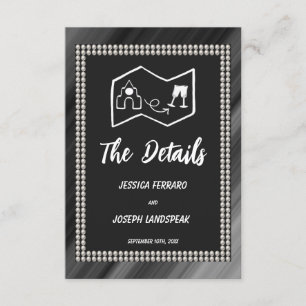 Cartão De Informações Pearls & Map preto e branco retrorados