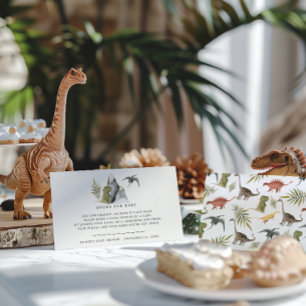 Cartão De Informações Pedido de Livro Chá de Bebê do Pequeno Dinossaur