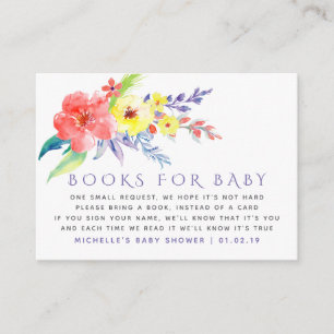 Cartão De Informações Pedido de Livro de Bebê Floral Colorido em Aquarel