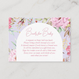 Cartão De Informações Pedido de Livro de Bebê Floral Rosa e Lavanda