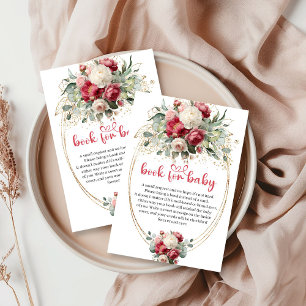 Cartão De Informações Pedido de Livro Floral Boho Burgundy Blush Verde