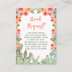 Cartão De Informações Pedido de Livro para Chá de Bebê Boho Floral Cactu