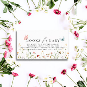 Cartão De Informações Pedido de Livro para Chás de Bebê Borboleta Flor S
