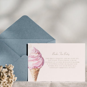 Cartão De Informações Pedido de Livro para Chás de Bebê com Sorvete Rosa