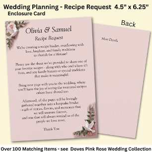 Cartão De Informações Pedido de Receita - Casamento Rosas Rosadas & Pomb