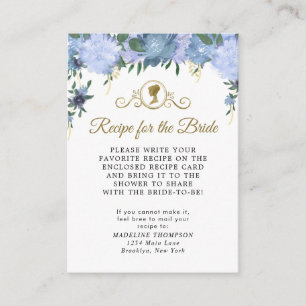 Cartão De Informações Pedido de Receita de Noiva Floral Azul Elegante e