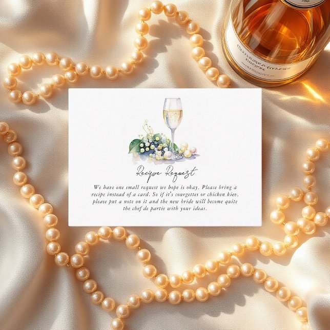 Cartão De Informações Pedido de Receita de Pérolas e Prosecco para Chá d (Pearls and Prosecco Bridal Shower Recipe Request Enclosure Card)