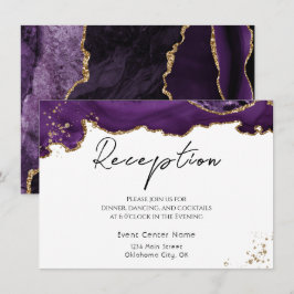 Cartão De Informações Pedra de Ágata Brilho Dourado Roxo Casamento