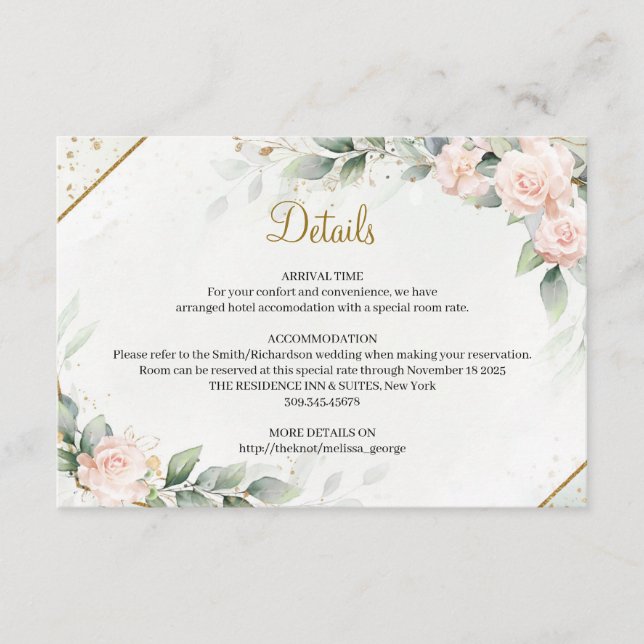 Cartão De Informações Pente aquarela escamoteada floral e ouro verde (Frente)