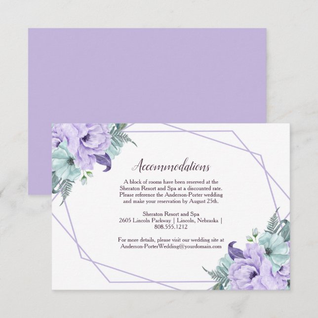 Cartão De Informações Peônias de Aguarela com Detalhes Geométricos em La (Frente/Verso)