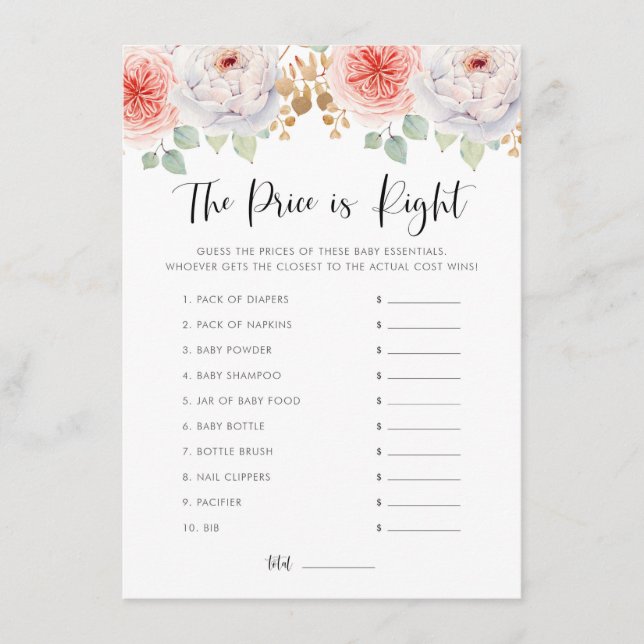 Cartão De Informações Pêonias e Folhas Douradas adivinham o jogo dos pre (Frente)