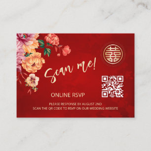 Cartão De Informações Peony Chinese Wedding Código QR RSVP Online