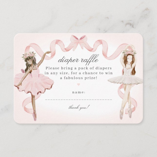 Cartão De Informações Pequena Fralda Ballerina Chá de fraldas Raffle Ins (Frente)