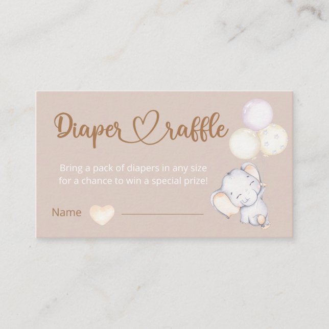 Cartão De Informações Pequena Fralda Elefante Raffle (Frente)