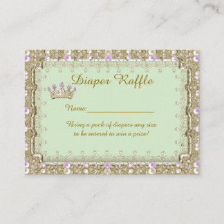 Cartão De Informações Pequena Fralda Princesa Raffle Tickets, menta