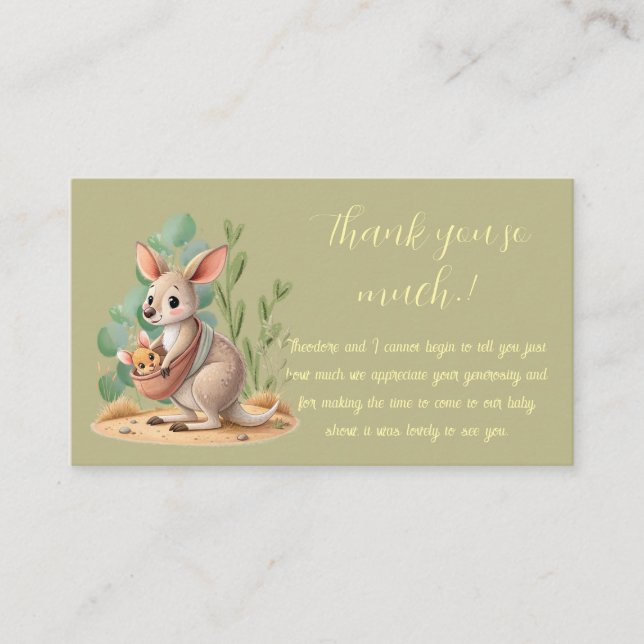 Cartão De Informações Pequeno Chá de fraldas Joey Obrigado (Frente)