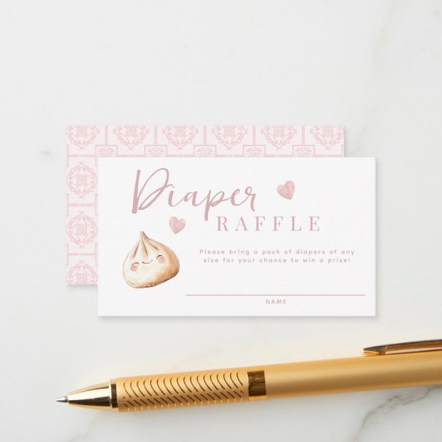 Cartão De Informações Pequeno Chá de fraldas Rosa Fralda Raffle Tic (Frente/Verso In Situ)