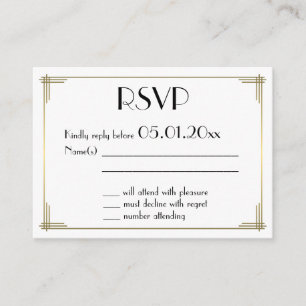 Cartão De Informações Pequeno Gatsby Branco Art Deco Casamento RSVP