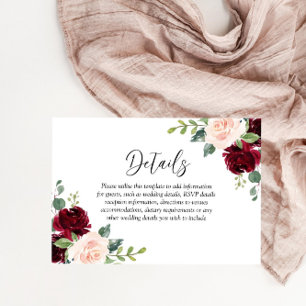 Cartão De Informações Perfeição De Blush: Casamento Floral Por Aquarela