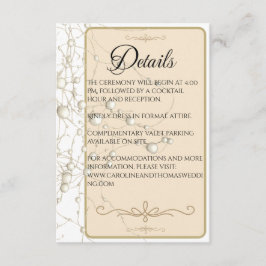 Cartão De Informações Pérola Elegante Dourado Casamento Rômantico Pérola
