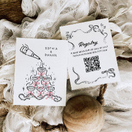 Cartão De Informações Pérolas desenhadas à mão e Chá de panela Prosecco