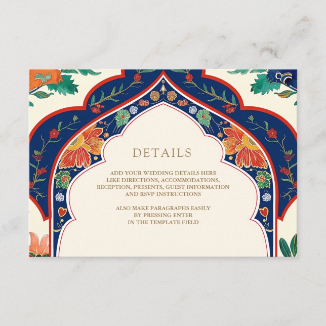 Cartão De Informações Persian Floral Inlay Cream Muslim Wedding Details (Frente)