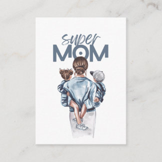 Cartão De Informações Personalized Super Mom with Son and Daughter Gift