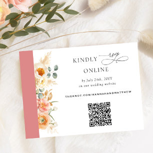 Cartão De Informações Pêssego RSVP de Código QR Elegante e Casamento Cor