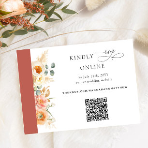 Cartão De Informações Pêssego RSVP de Código QR Elegante e Casamento Lar